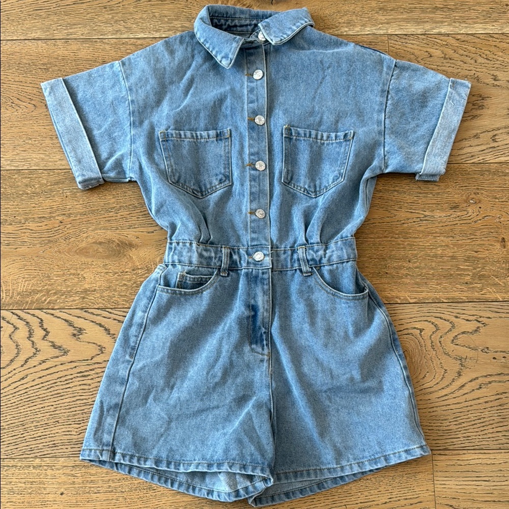 Casual Denim Short Sleeve Romper Playsuit - Light Blue